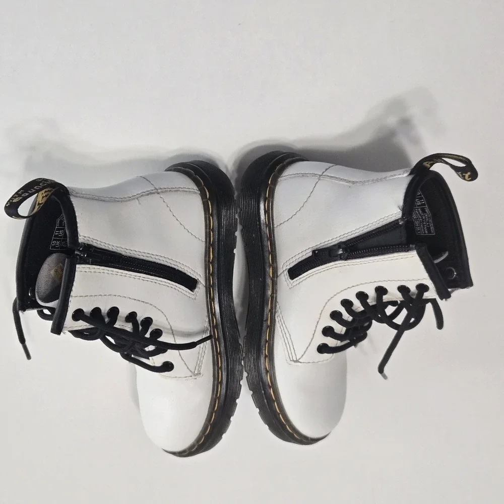 Dr Doc Martens Kids Size US 11 Lace‎ Up High Top White Leather Combat Boots